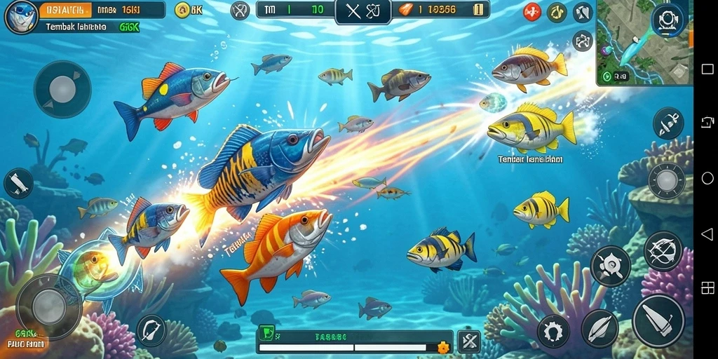 Tampilan gameplay seru dalam 66K saat menangkap ikan.