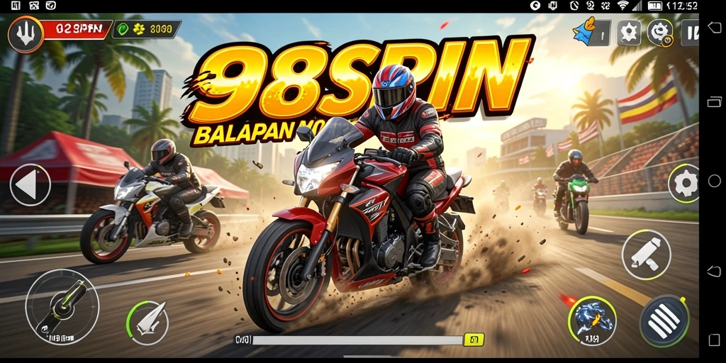 Tampilan menegangkan dari gameplay balapan motor di 98SPIN.