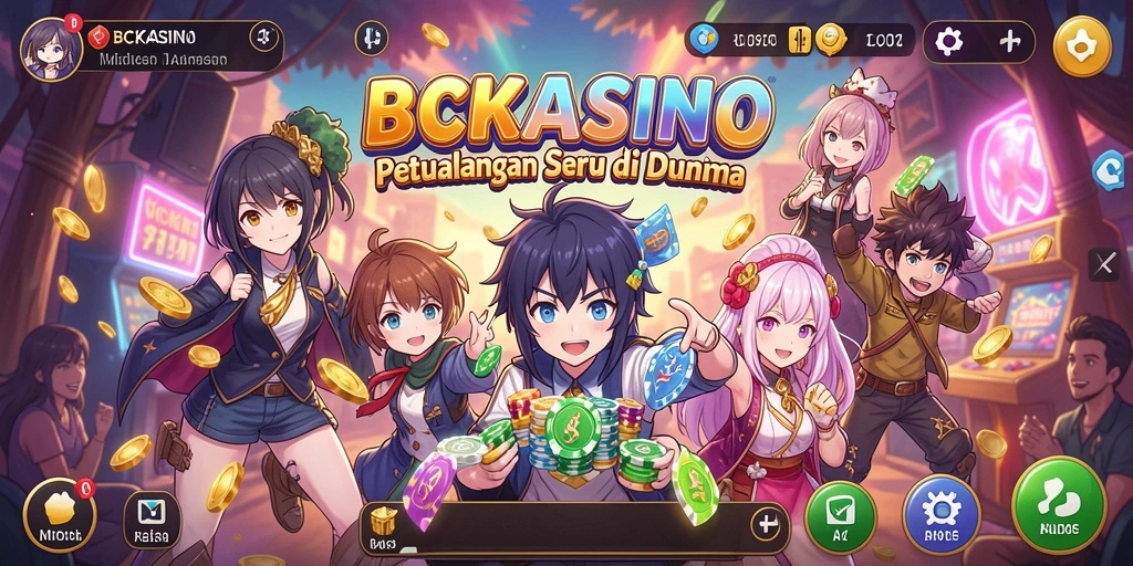 Tampilan gameplay BCKASINO yang penuh warna dan karakter anime.