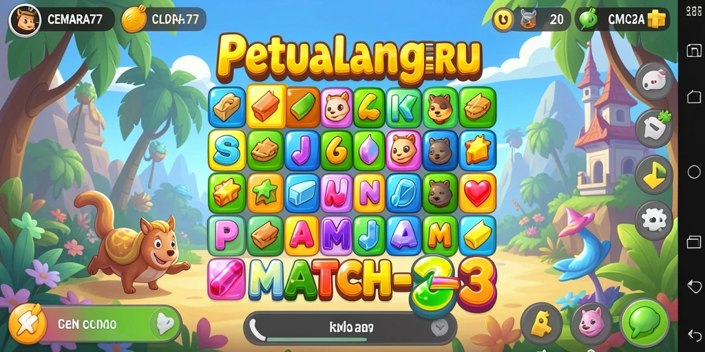 Tampilan gameplay seru dalam CEMARA77 dengan tantangan Match-3.
