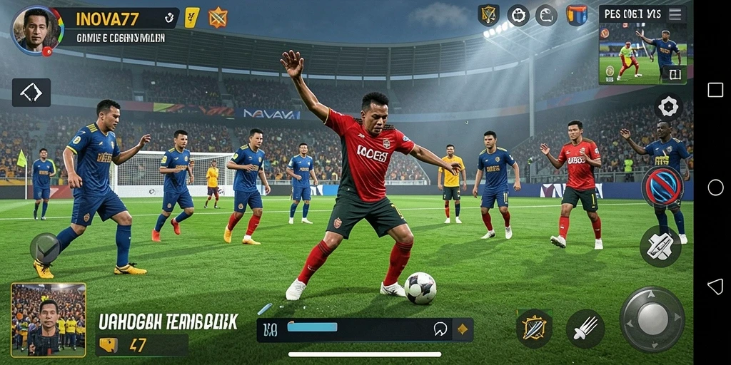 Screenshot utama INOVA77 menampilkan aksi seru dalam permainan olahraga.