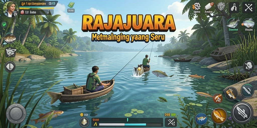 Tampilan gameplay RAJAJUARA yang mendebarkan saat memancing ikan besar.