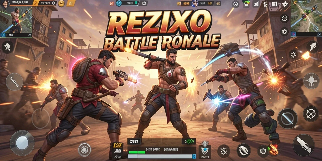 Tampilan gameplay seru di REZIXO selama pertarungan Battle Royale.