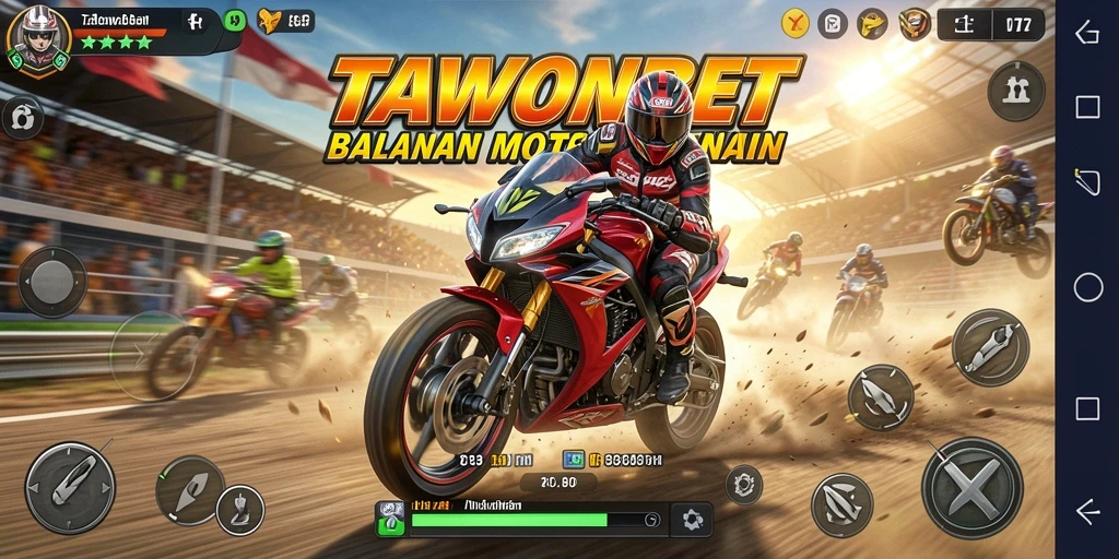 Screenshot gameplay <strong>TAWONBET</strong> menampilkan aksi balap motor yang mendebarkan.