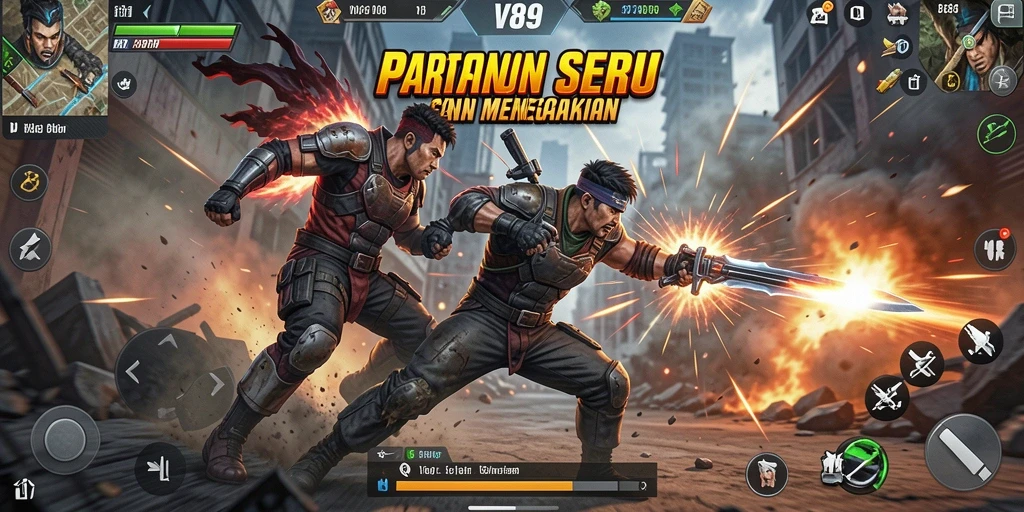 Screenshoot game V89 menampilkan aksi pertempuran yang mendebarkan.